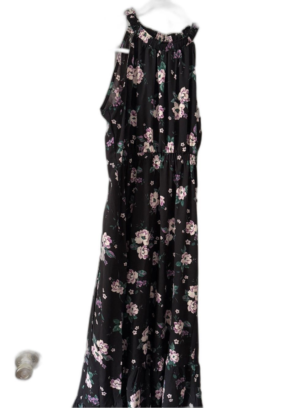 NWT Sweet Lemon Black Floral Halter Maxi Dress Size M Tiered Sleeveless